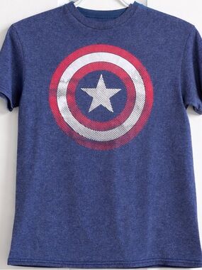 Marvel Captain America Boys Small Graphic Tee Blue Shield Logo Superhero Shirt